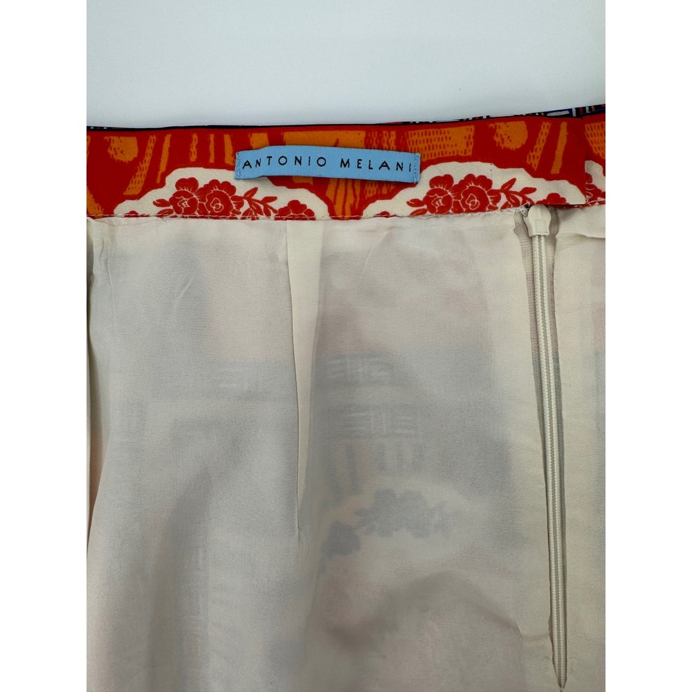 ANTONIO MELANI Geometric Floral Print Midi Skirt Women Size 4 Blue Orange Cream - Picture 7 of 8